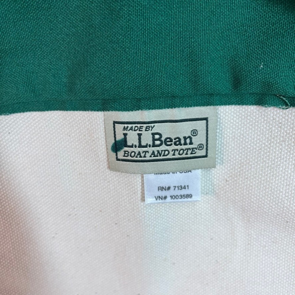 LL Bean Boat and Tote Canvas Bag Green Cream Made in USA Extra Long Utility Tote - Picture 8 of 9